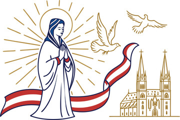 Immaculate Conception Day Celebration in Austria Illustration. Austria Immaculate Conception Catholic Holiday Artwork. Religious Celebration in Austria Immaculate Conception Design. Austria Faith