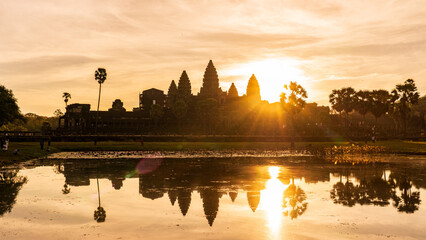 Panoramic view of Angkor Wat at sunrise, Cambodia's iconic UNESCO World Heritage temple complex