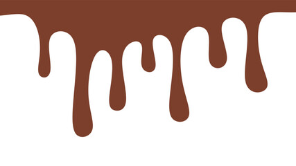 Melted chocolate or syrup drips isolated on a white background. Flowing liquid chocolate border element. A sweet brown syrup or sauce that melts and drips.
