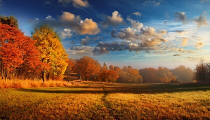 Naklejka premium Autumn Landscape With Trees And Beautiful Sky