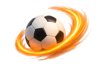 Fototapeta premium Glowing Energy Swirl Around Soccer Ball – Dynamic 3D Render on Transparent Background