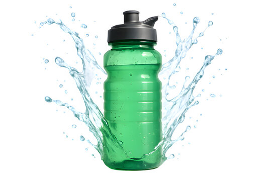 Athletic Water Bottle Splash &ndash; Dynamic 3D Render on White Background