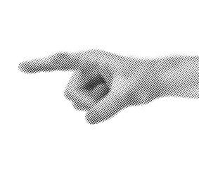 Human hand pointing with the index finger in halftone style
