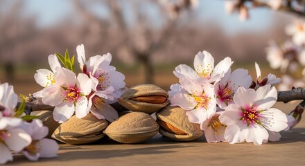 Fototapeta premium Almond Blossoms And Nuts: A Springtime Composition Of Freshness And Nature