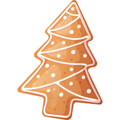 Gingerbread Christmas Tree Cookie With White Icing Decoration Isolated On Transparent Background Holiday Sweet Treat