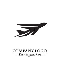 Plane Flying Fast Logo Symbol in Black on the White Background with Dynamic Aviation Design