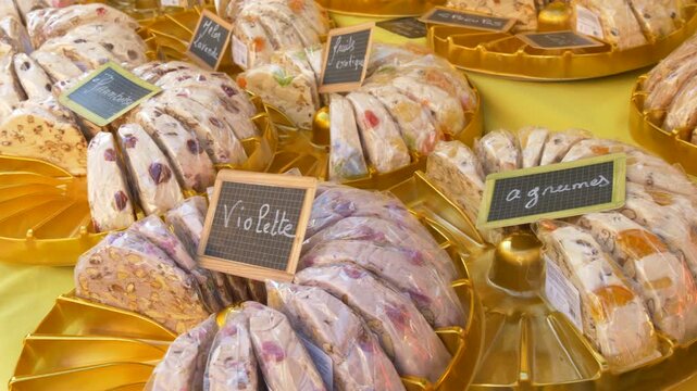 Traditional French Nougat at Local Market in Provence