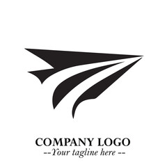 Plane Flying Fast Logo Symbol in Black on the White Background with Dynamic Aviation Design