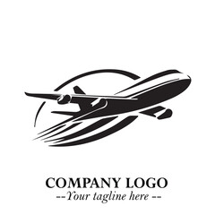 Plane Flying Fast Logo Symbol in Black on the White Background with Dynamic Aviation Design