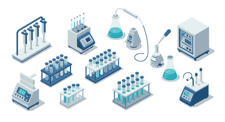 Obraz premium Laboratory equipment set in modern isometric style