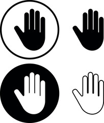 Hand stop icon set black and white symbol collection