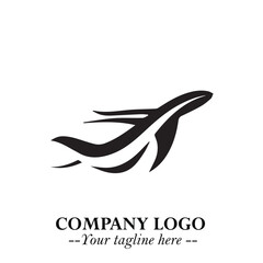 Plane Flying Fast Logo Symbol in Black on the White Background with Dynamic Aviation Design