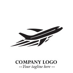 Plane Flying Fast Logo Symbol in Black on the White Background with Dynamic Aviation Design
