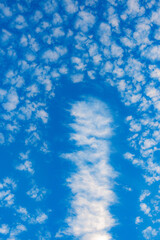 Presenting beautiful blue skies, white clouds, and clouds under the sunset in autumn