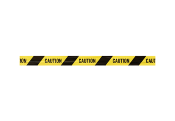 Yellow and black diagonal striped caution tape warning barrier for hazardous areas, isolated on a transparent background