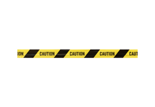 Yellow and black diagonal striped caution tape warning barrier for hazardous areas, isolated on a transparent background