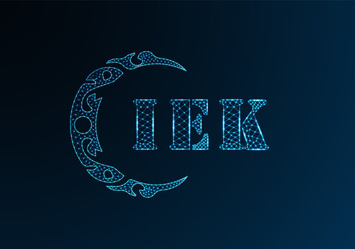 Low poly letter logo IEK design. IEK letter logo low poly vector design on blue color gradient background. IEK logo low poly design