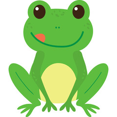 Green Cartoon Frog with Yellow Belly and Orange Tongue Sticking Out Sitting on Transparent Background Detailed Vector Illustration