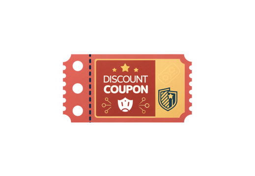 Red gold discount coupon ticket theatrical design elements, isolated on a transparent background - Powered by Adobe