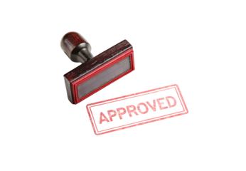 Red rubber stamp approved impression mark, isolated on a transparent background