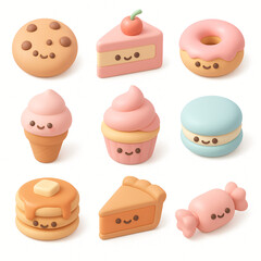 Cute and Whimsical Dessert Character Collection in Soft Colors