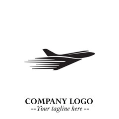 Plane Flying Fast Logo Symbol in Black on the White Background with Dynamic Aviation Design