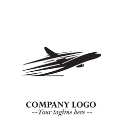 Plane Flying Fast Logo Symbol in Black on the White Background with Dynamic Aviation Design