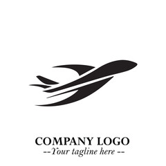Plane Flying Fast Logo Symbol in Black on the White Background with Dynamic Aviation Design