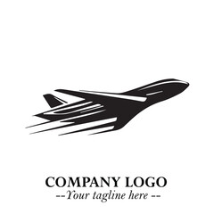 Plane Flying Fast Logo Symbol in Black on the White Background with Dynamic Aviation Design