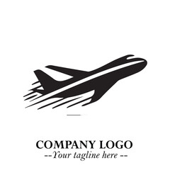 Plane Flying Fast Logo Symbol in Black on the White Background with Dynamic Aviation Design