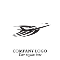 Plane Flying Fast Logo Symbol in Black on the White Background with Dynamic Aviation Design