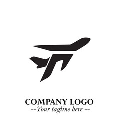 Plane Flying Fast Logo Symbol in Black on the White Background with Dynamic Aviation Design