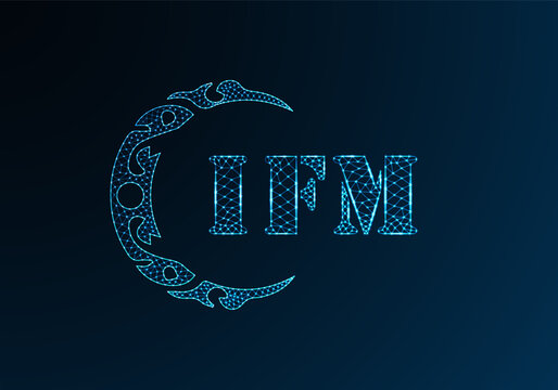 Low poly letter logo IFM design. IFM letter logo low poly vector design on blue color gradient background. IFM logo low poly design