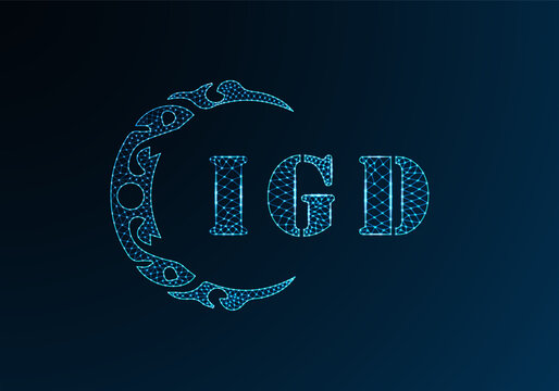 Low poly letter logo IGD design. IGD letter logo low poly vector design on blue color gradient background. IGD logo low poly design