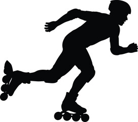 Silhouette of a person rollerblading with speed and motion blur effect for sports and fitness concepts vector