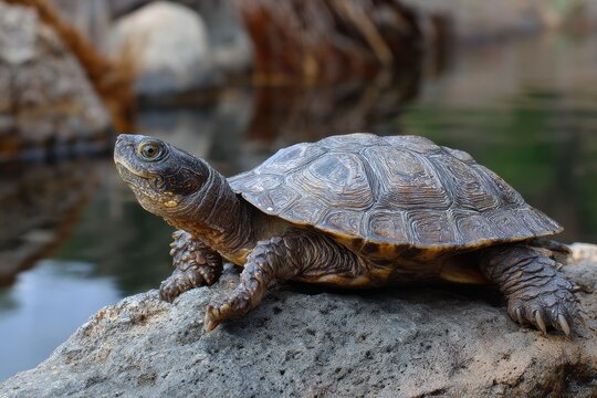 California Western Pond Turtle Enjoying a Relaxing Moment on a Sunlit Rock
