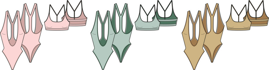 Vibrant Swimwear Collection Colorful One-Piece Suits and Bikini Tops for Women