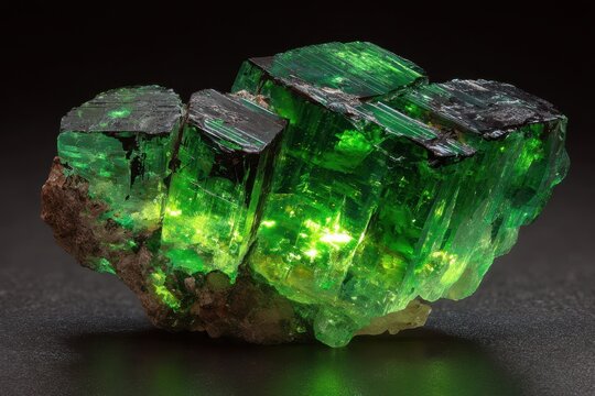 Vibrant Stack of Green Kryptonite Crystals Emitting Bright Light with Many Colorful Hues