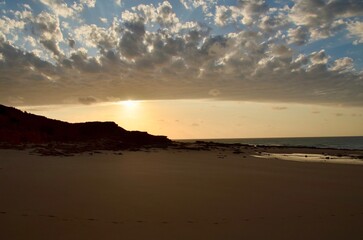 Golden hour before sunset at Barnhill Station beach  south of Broome, Western Australia