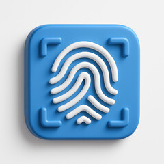 3d cybersecurity icon with fingerprint scan symbol, white background