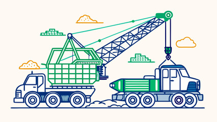Construction site. Construction work process with houses and construction machines. Engineer with construction project. Vector illustration for mobile and web graphics. Labor day