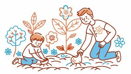 People plant trees in the park. Caring for the environment