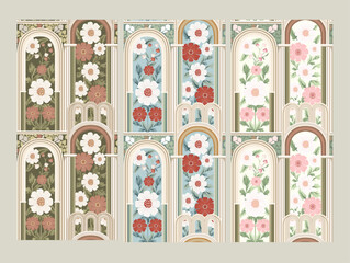 Modern flat floral with arch pattern design modern wallpaper design modern floral vector pattern