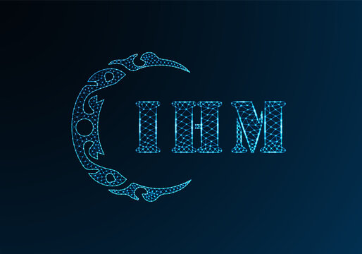 Low poly letter logo IHM design. IHM letter logo low poly vector design on blue color gradient background. IHM logo low poly design