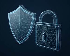 Shield and lock. Data protection. Internet and network security concepts.