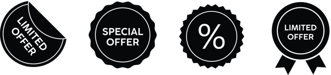 Sale sticker, price tag, icon set. Round Black sign. New best deal sale star badge vector set isolated on a white background.