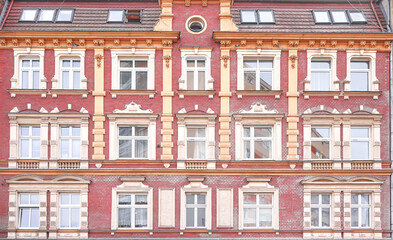Fototapeta premium Facades of old residential buildings in Szczecin, Poland.