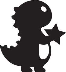 Cute Silhouette Vector of Baby Dinosaur Holding Stars