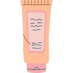 Hand Drawn Cream Tube with Pink Label and Blue Wavy Text on Transparent Background