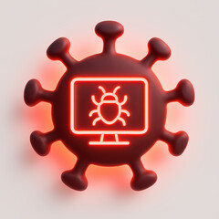 Obraz premium 3d hacker icon glows, malware bug on screen symbol danger,white background